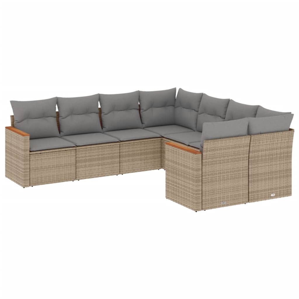 Thumbnail - vidaXL 8-tlg. Garten-Sofagarnitur mit Kissen Beige Poly Rattan