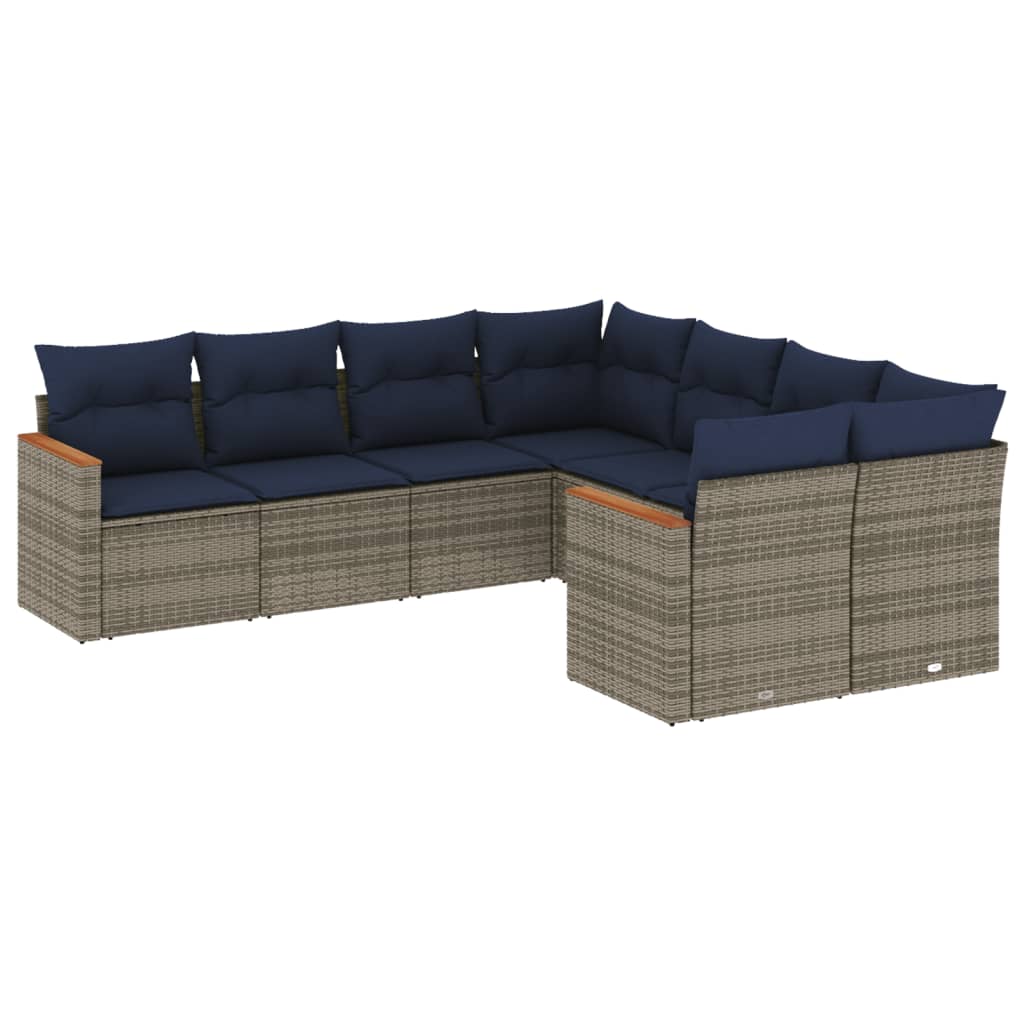 Thumbnail - vidaXL 8-teiliges Gartensofa-Set mit Kissen, grau, Polyrattan