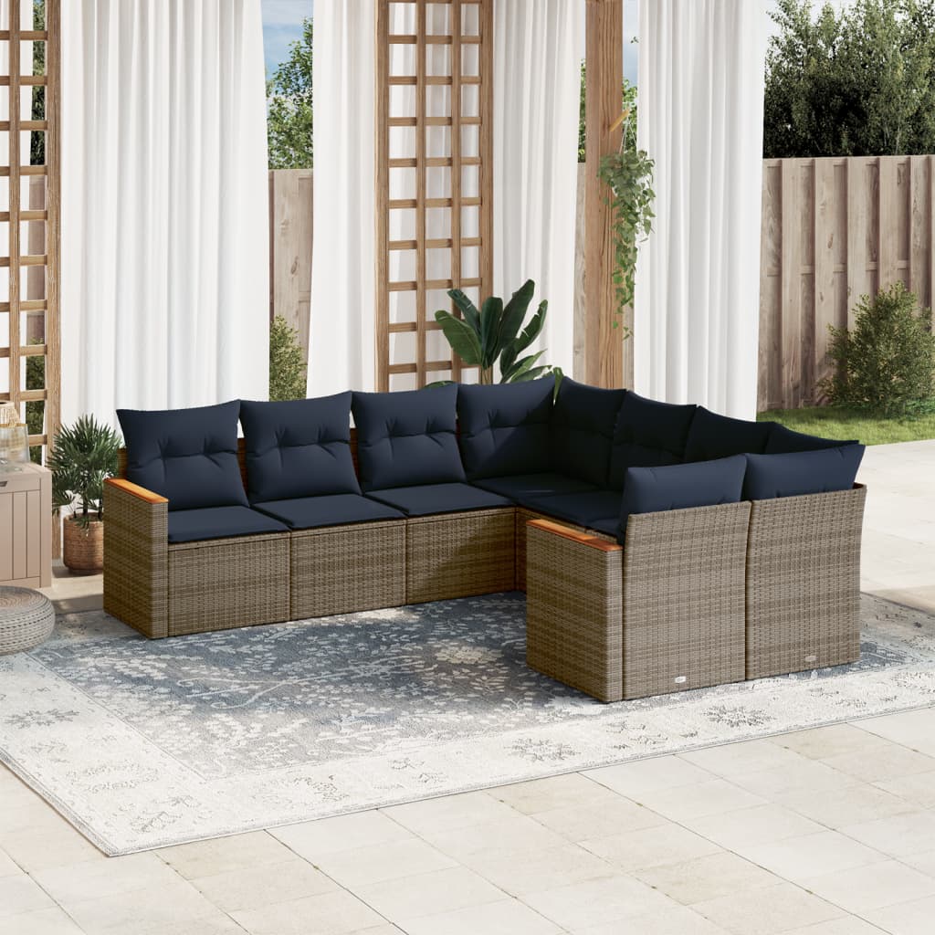 Thumbnail - vidaXL 8-teiliges Gartensofa-Set mit Kissen, grau, Polyrattan