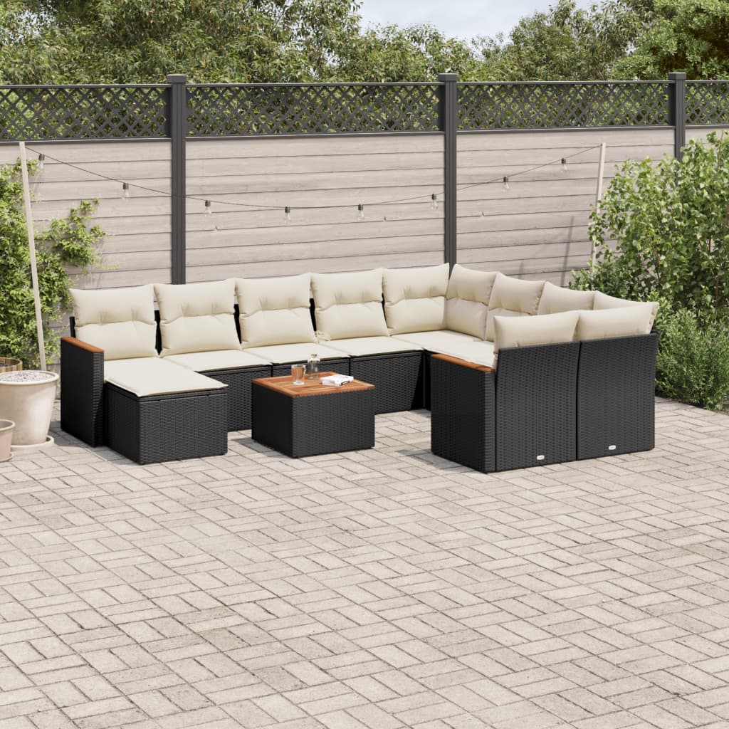 vidaXL 11-tlg. Garten-Sofagarnitur mit Kissen Schwarz Poly Rattan