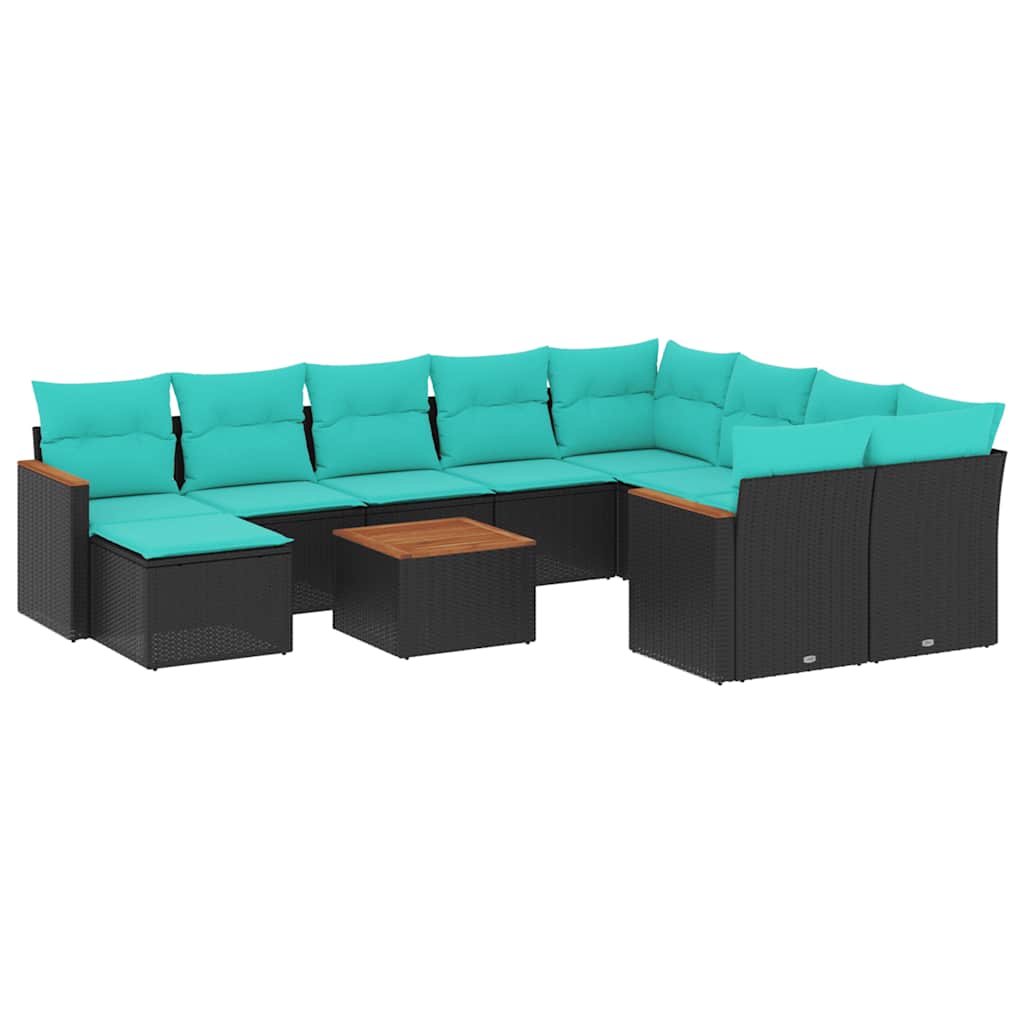 vidaXL Set canapele de grădină cu 11 piese și perne, poliratan negru