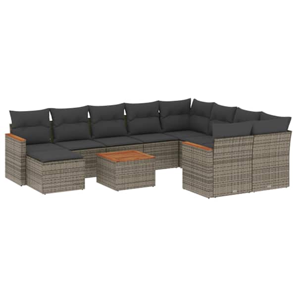 vidaXL 11-osaline aiadiivani komplekt patjadega, hall, pol&uuml;rotang