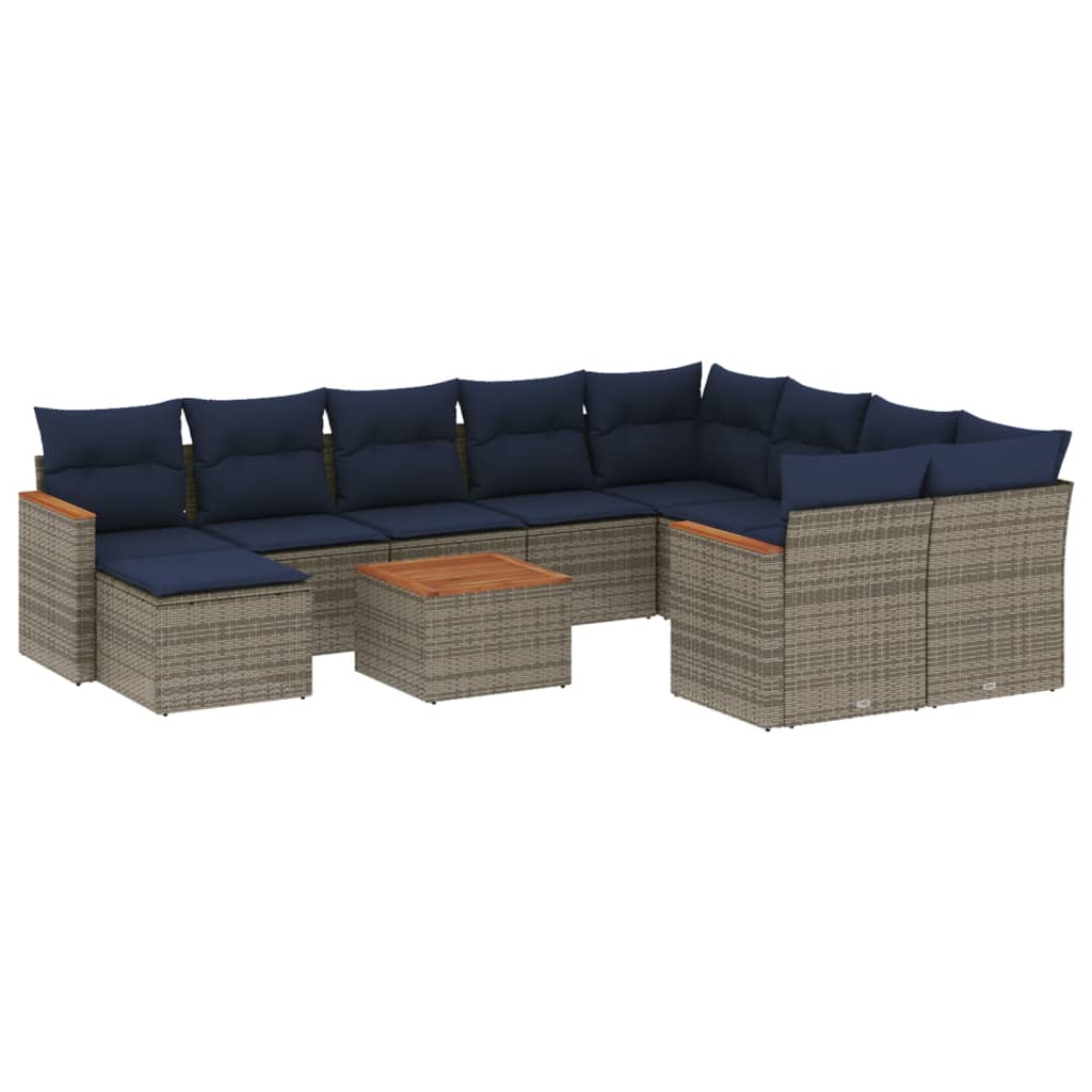 Thumbnail - vidaXL 11-teiliges Gartensofa-Set mit Kissen, grau, Polyrattan