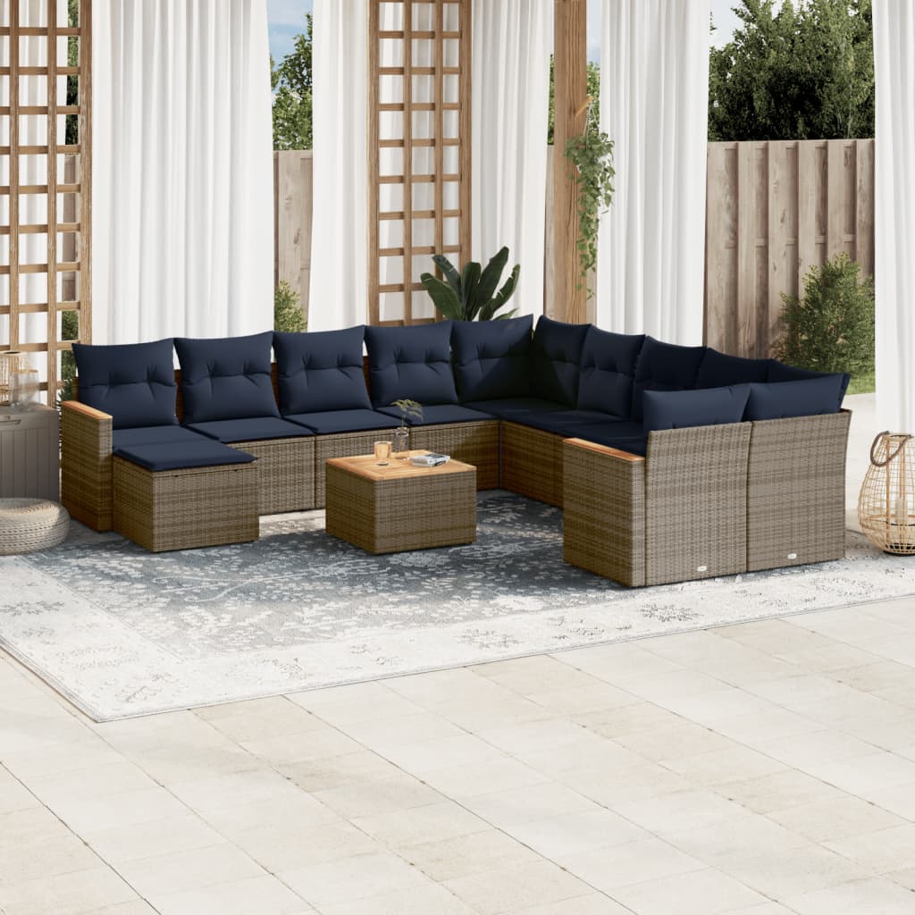 vidaXL 12-teiliges Gartensofa-Set mit Kissen, grau, Polyrattan