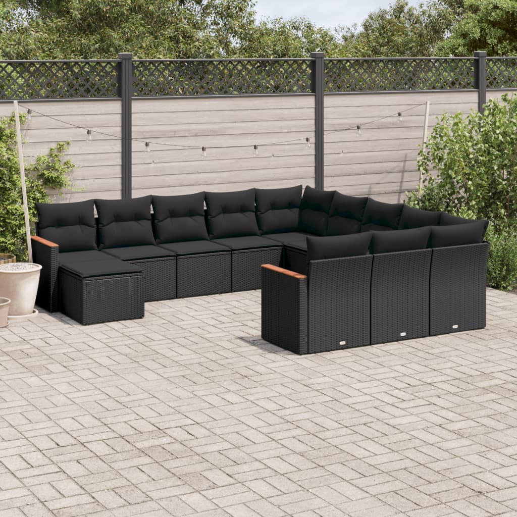 Sofasæt Til Haven 13 Dele Med Hynder Polyrattan - Sort / Uden bord