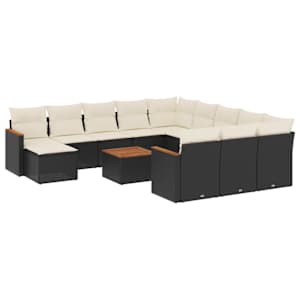 vidaXL 13-osaline aiadiivani komplekt patjadega, must, pol&uuml;rotang