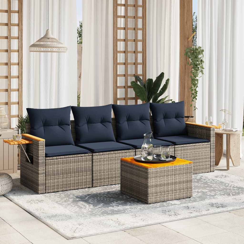 5-dijelni set vrtnih sofa od poliratana s jastucima sivi