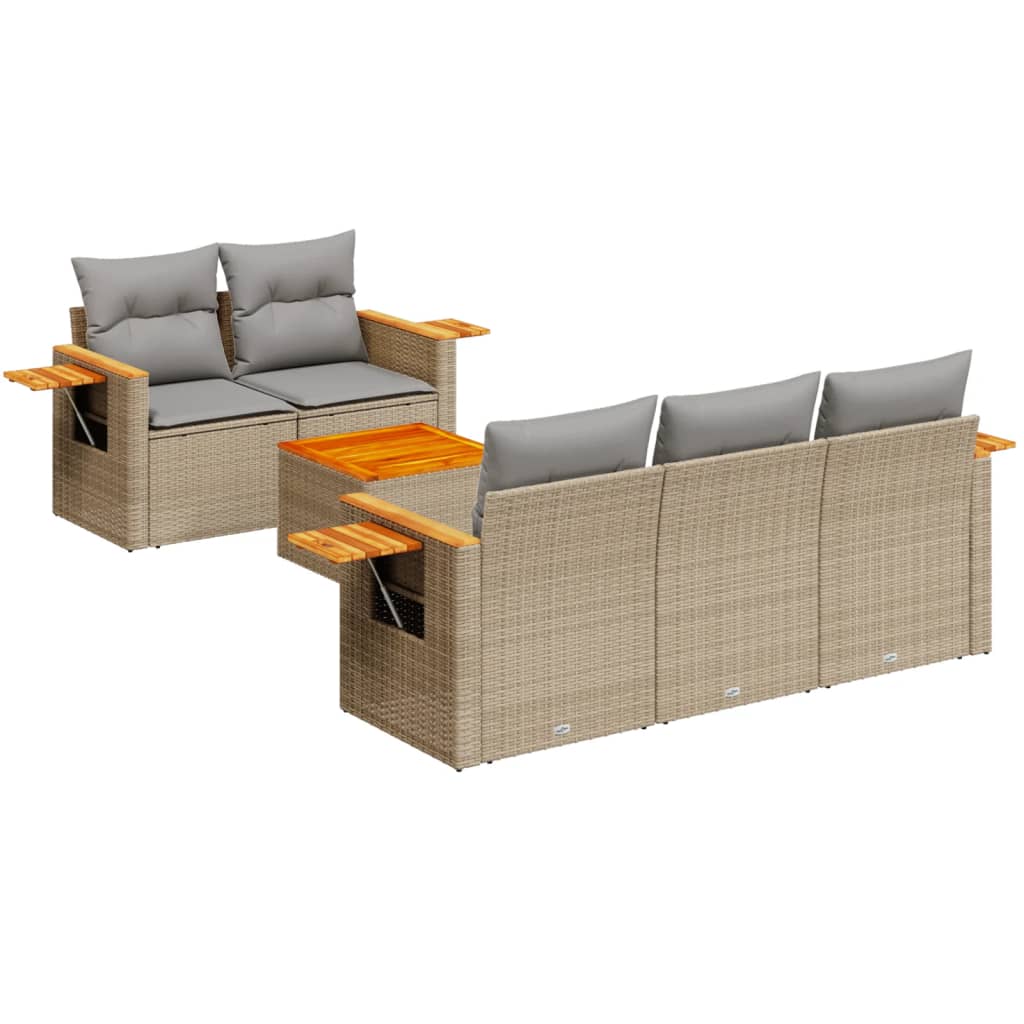 Thumbnail - vidaXL 6-tlg. Garten-Sofagarnitur mit Kissen Beige Poly Rattan