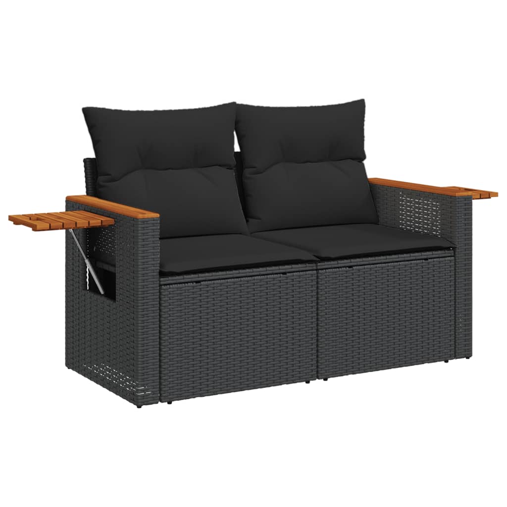 vidaXL 7-delige Loungeset met kussens poly rattan zwart afbeelding