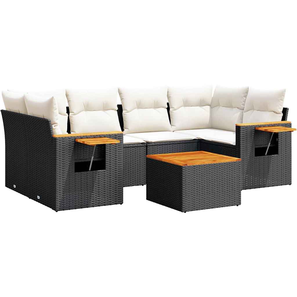 Thumbnail - vidaXL 7-tlg. Garten-Sofagarnitur mit Kissen Schwarz Poly Rattan