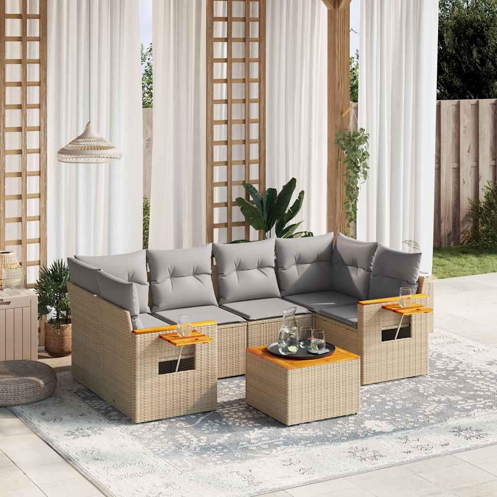 vidaXL 7 pcs conjunto de sofás p/ jardim com almofadões vime PE bege