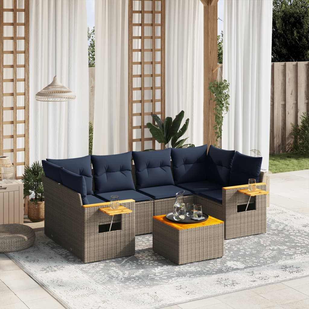 7-dijelni set vrtnih sofa od poliratana s jastucima sivi