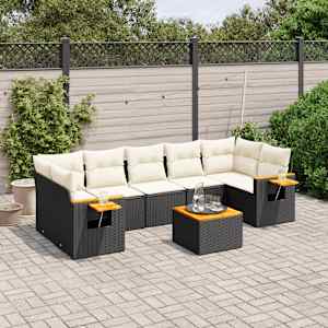 Vrtna sedežna garnitura 8-delna z blazinami črn poli ratan