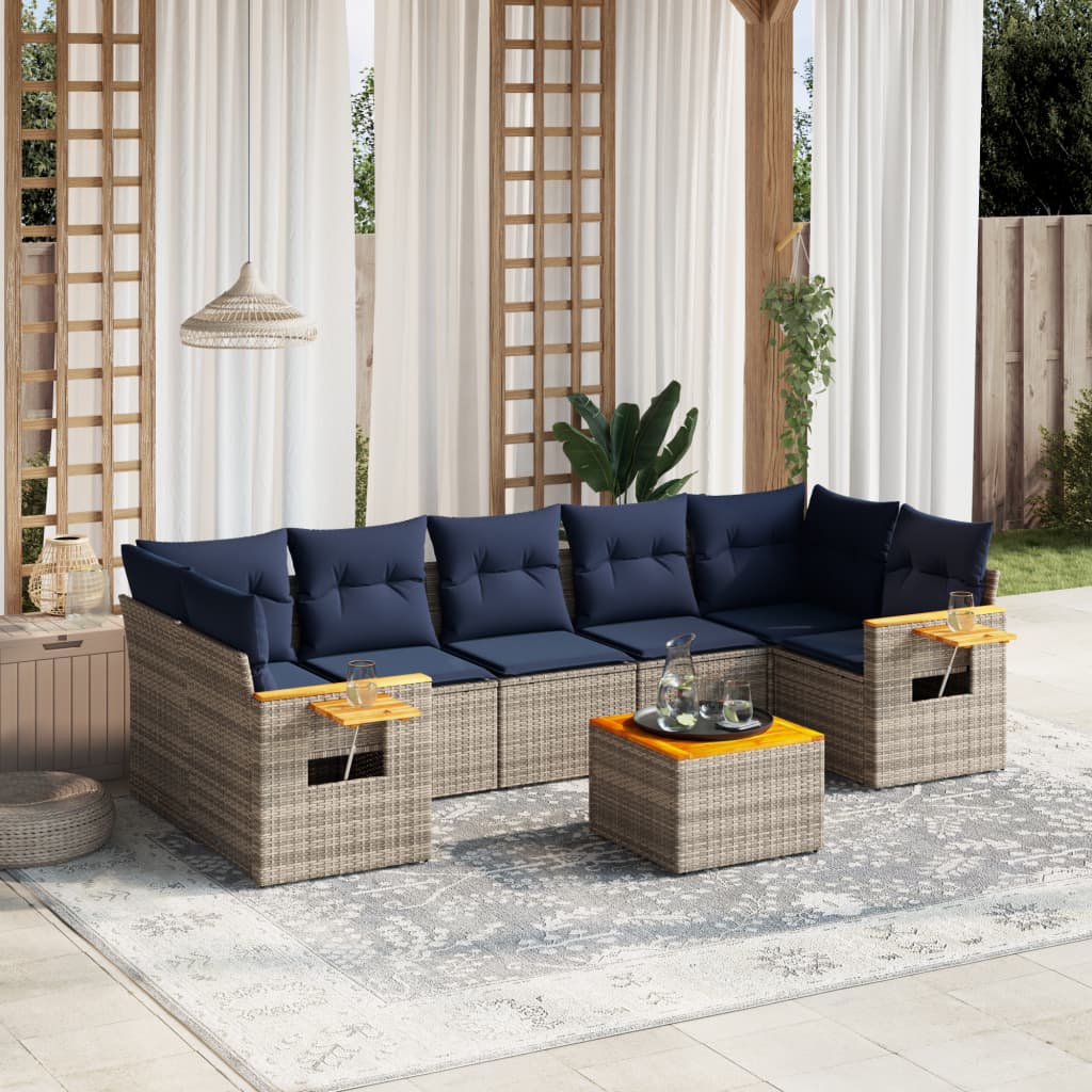 sofasæt til haven 8 dele med hynder polyrattan grå