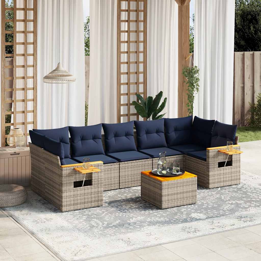 vidaXL 8-tlg. Garten-Sofagarnitur mit Kissen Grau Poly Rattan