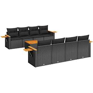 vidaXL 9-osaline aiadiivani komplekt patjadega, must, pol&uuml;rotang