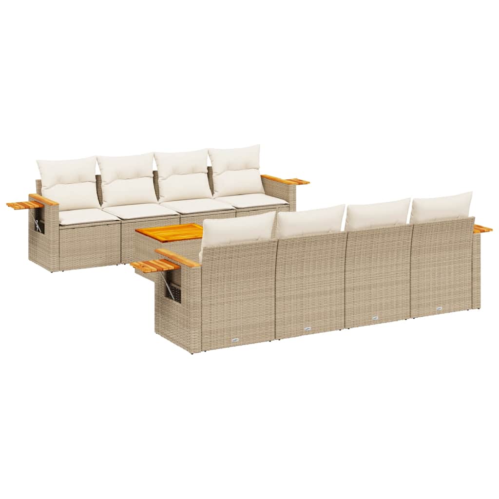 Thumbnail - vidaXL 9-tlg. Garten-Sofagarnitur mit Kissen Beige Poly Rattan