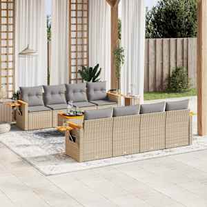 Vrtna garnitura 9-delna z blazinami bež poli ratan