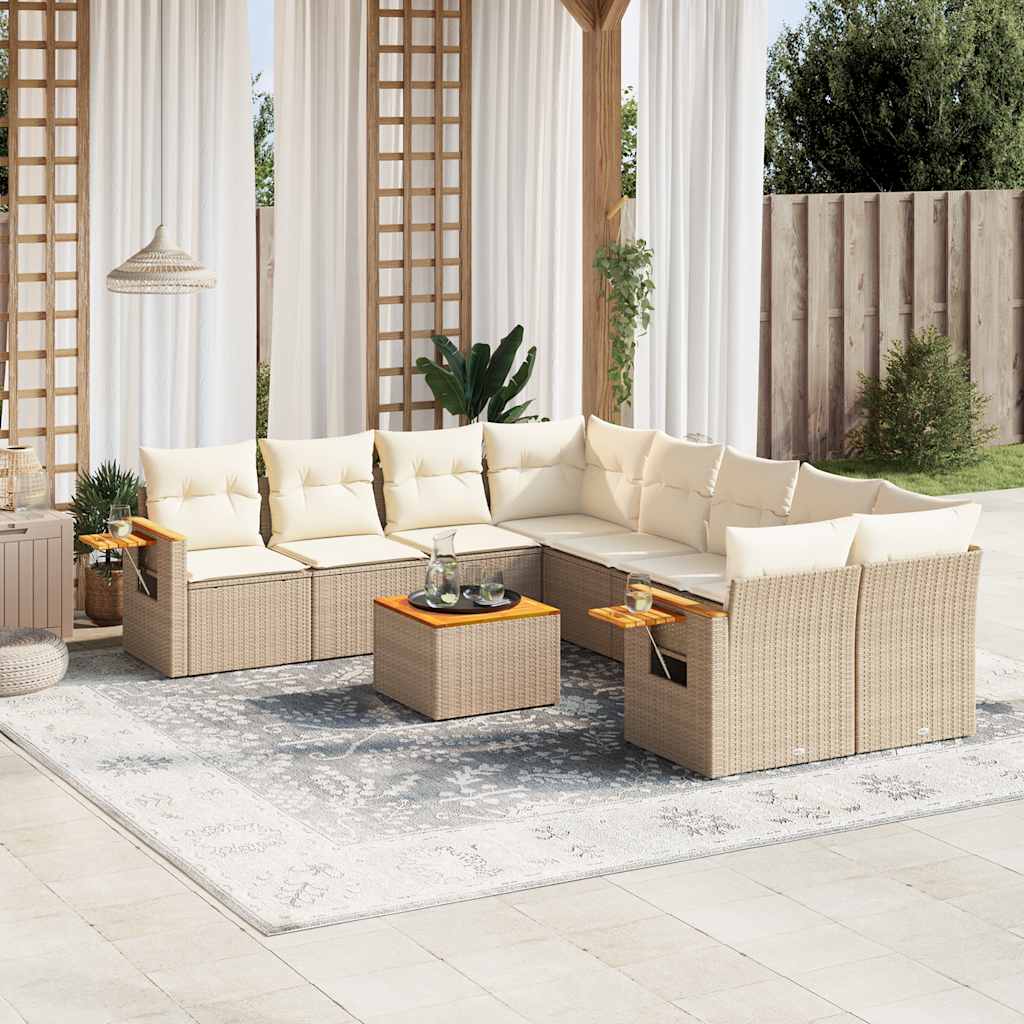 vidaXL Set canapele de grădină, 9 piese, cu perne, bej, poliratan