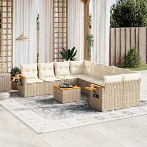 Vrtna garnitura 9-delna z blazinami bež poli ratan