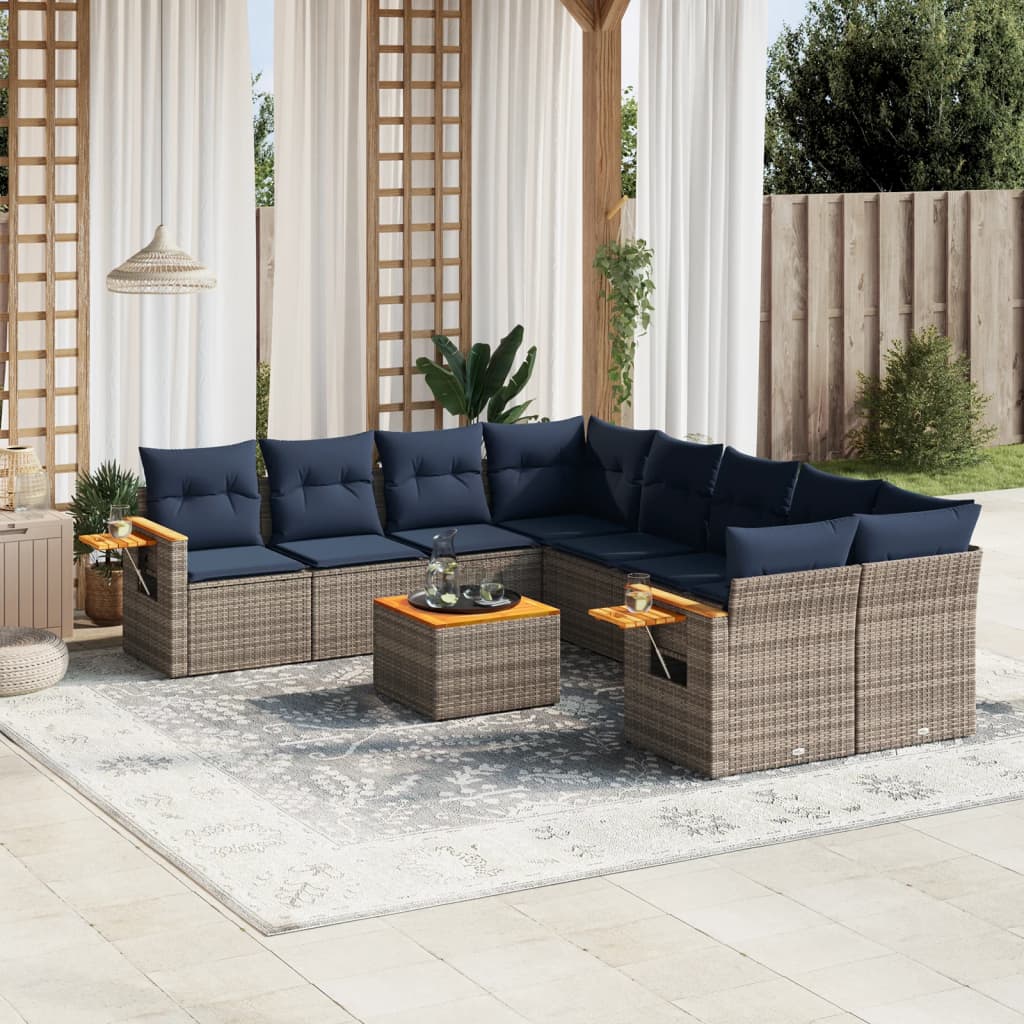 vidaXL Set canapele de grădină, 9 piese, cu perne, gri, poliratan