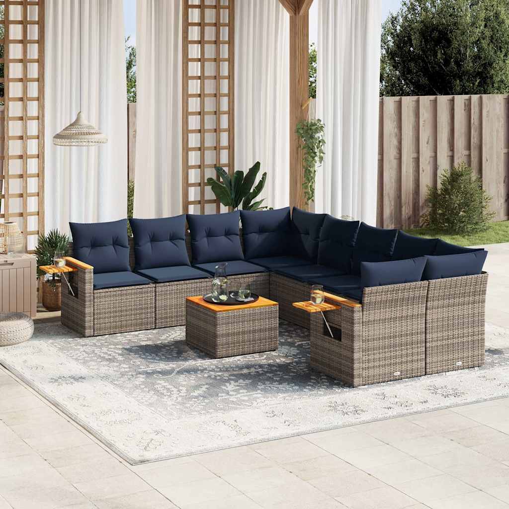 vidaXL Set canapele de grădină, 9 piese, cu perne, gri, poliratan