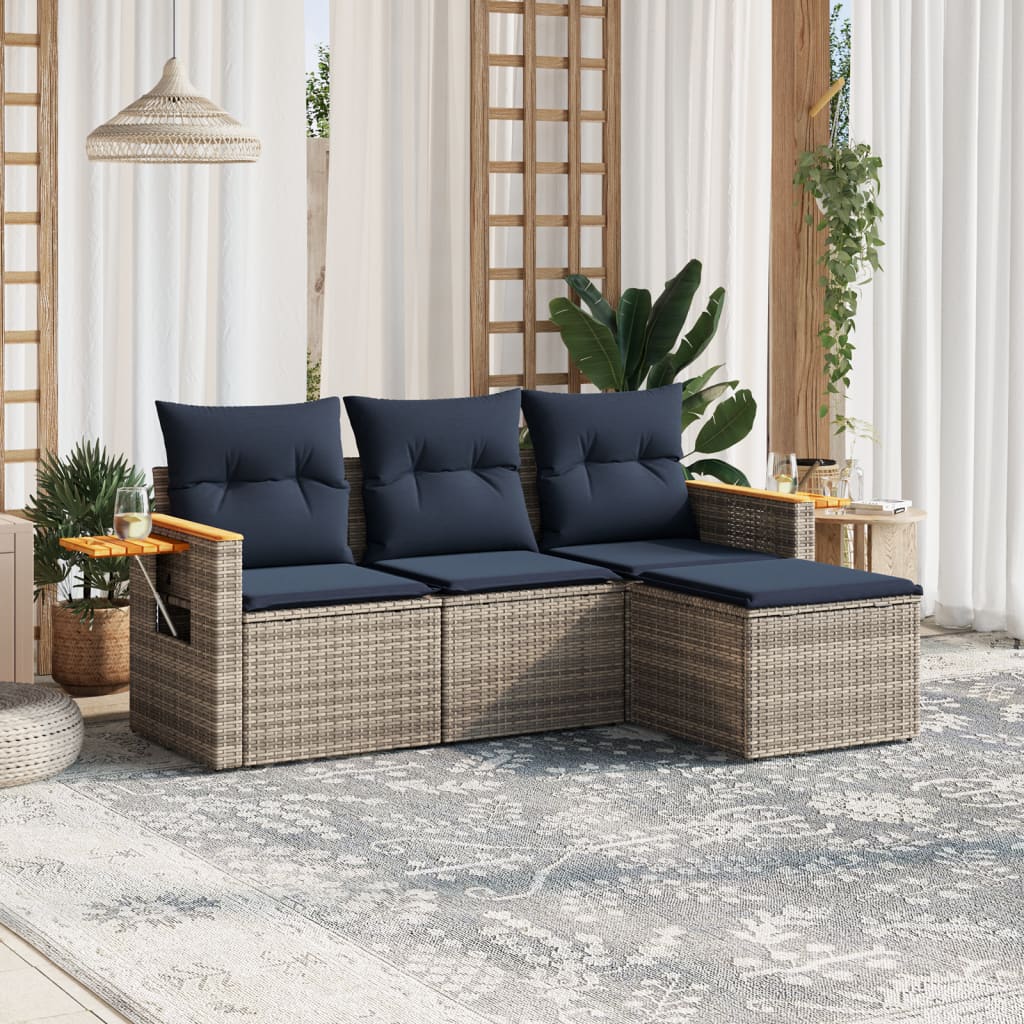 4-dijelni set vrtnih sofa od poliratana s jastucima sivi