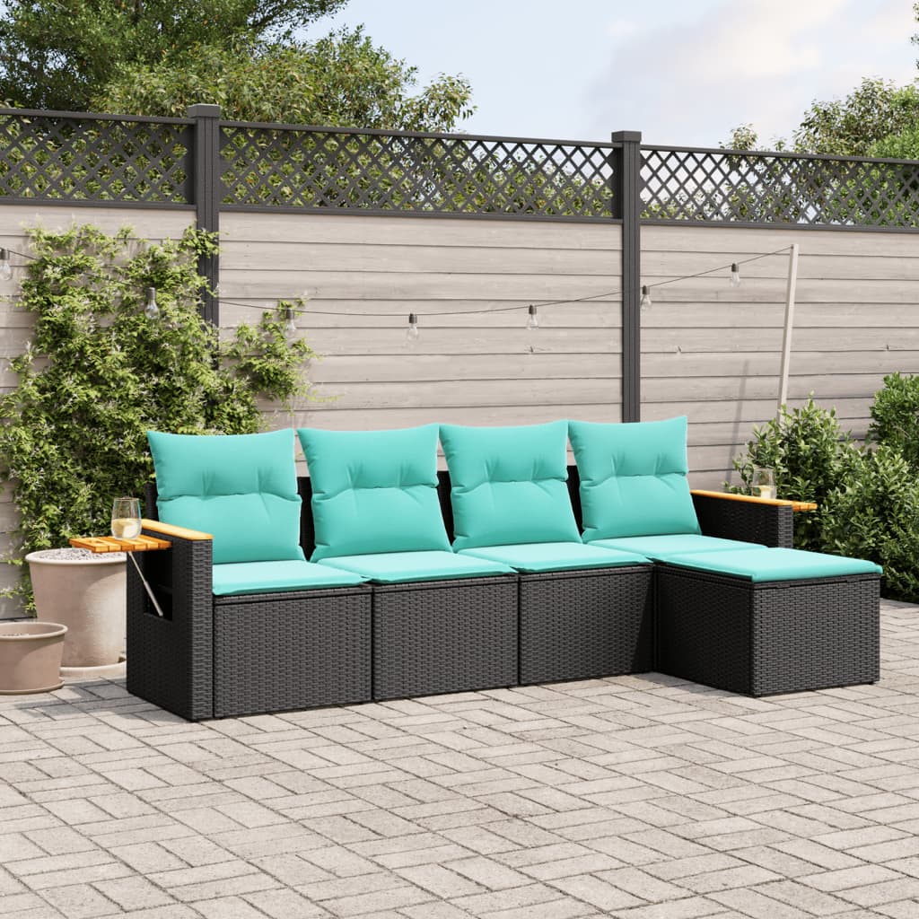 vidaXL Set mobilier de grădină cu perne, 5 piese, negru, poliratan