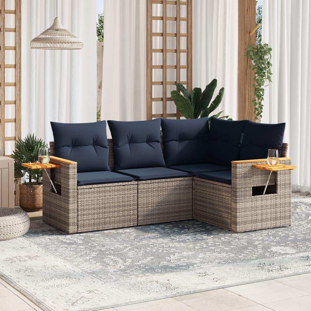 4-dijelni set vrtnih sofa od poliratana s jastucima sivi