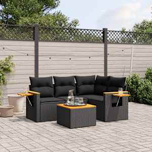 Vrtna sedežna garnitura 5-delna z blazinami črn poli ratan