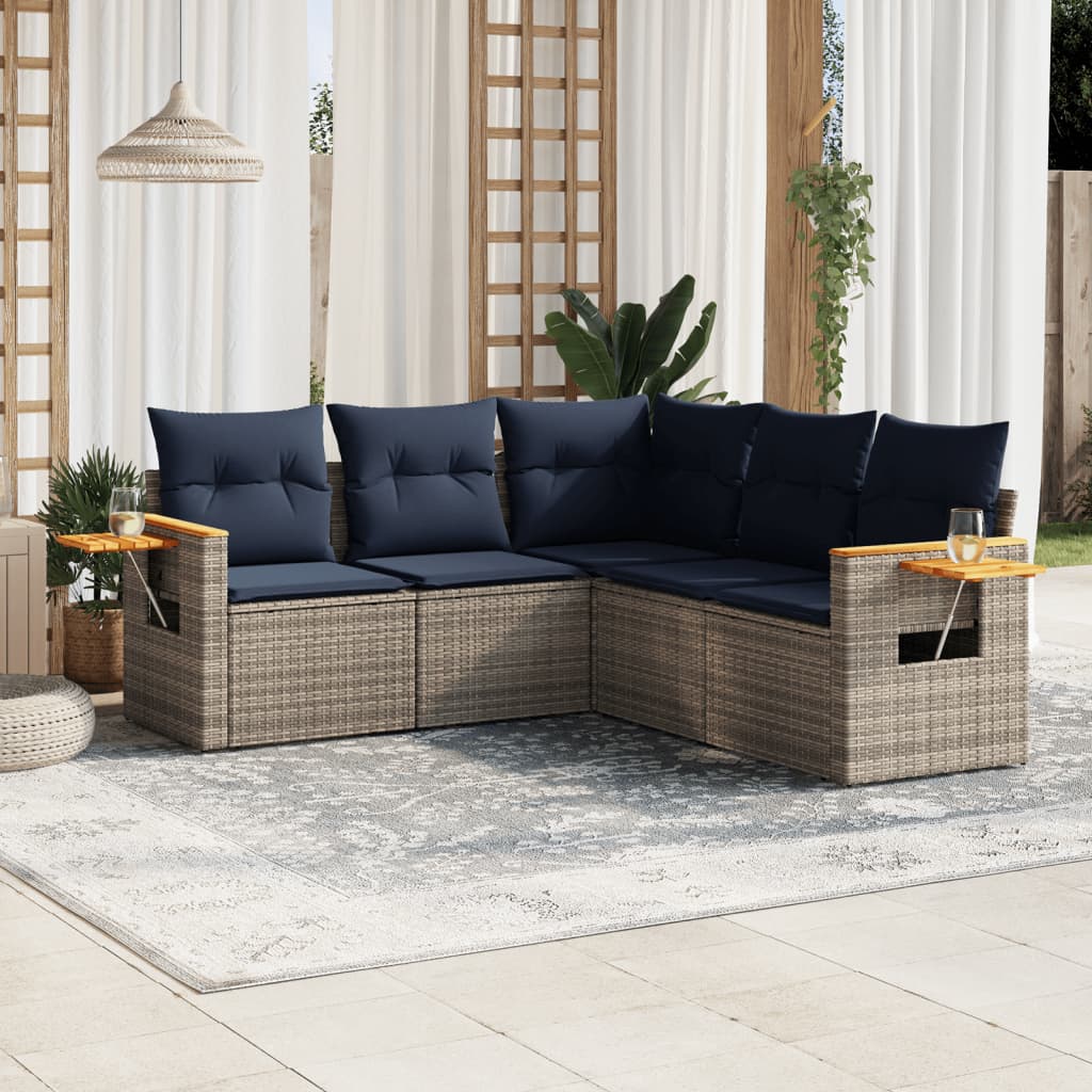 5-dijelni set vrtnih sofa od poliratana s jastucima sivi