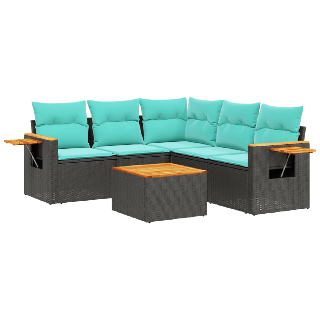 vidaXL Set canapele de grădină cu perne, 6 piese, negru, poliratan