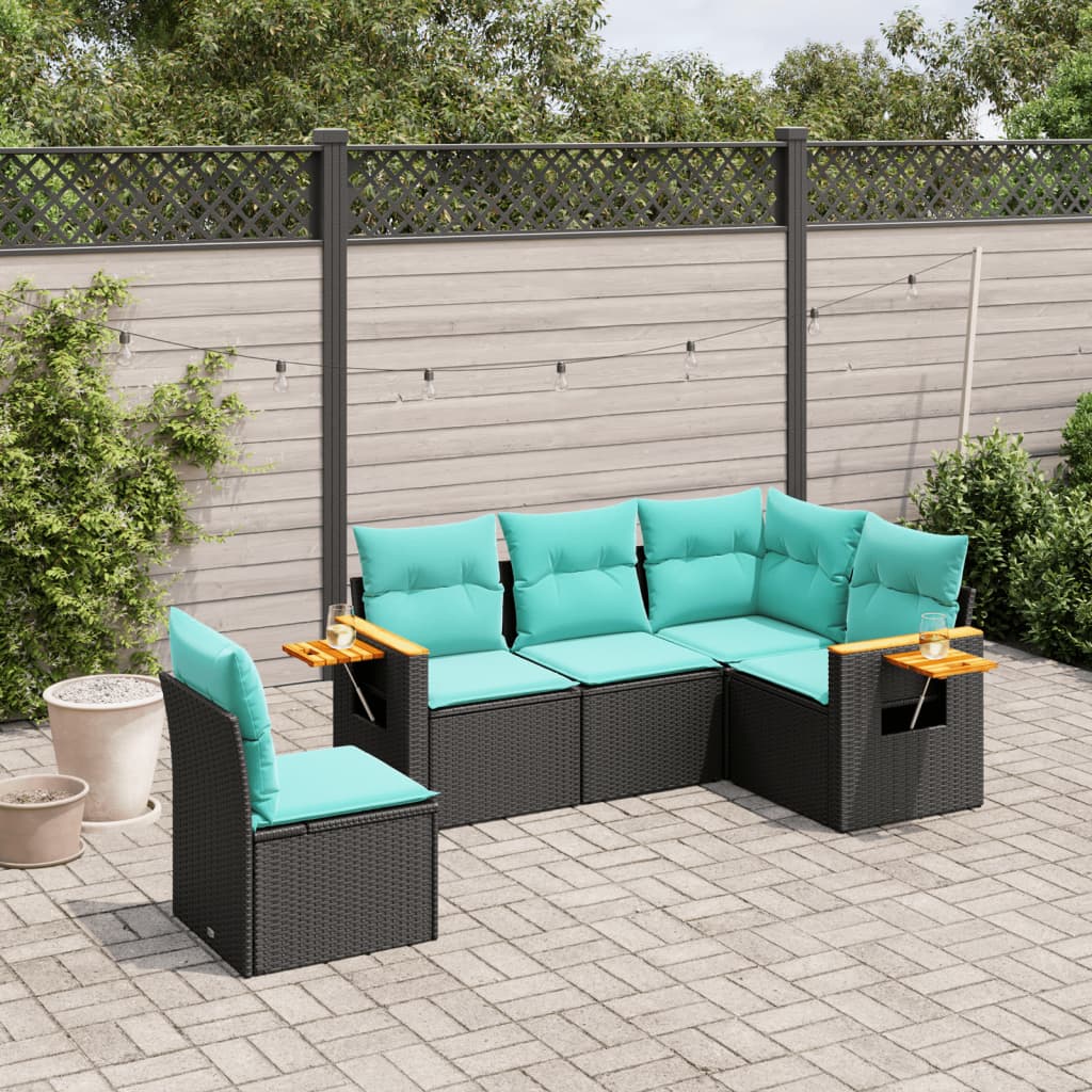 vidaXL Set mobilier de grădină cu perne, 5 piese, negru, poliratan