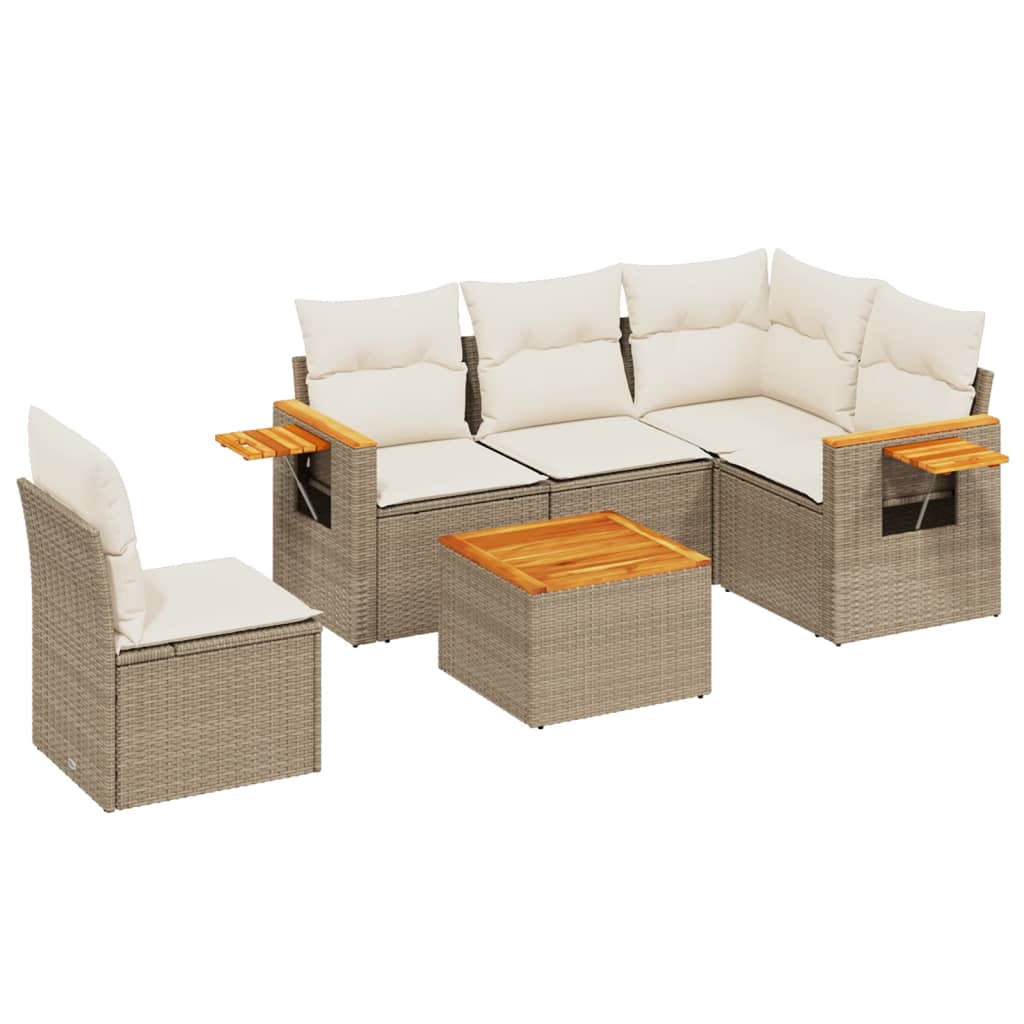 Thumbnail - vidaXL 6-tlg. Garten-Sofagarnitur mit Kissen Beige Poly Rattan
