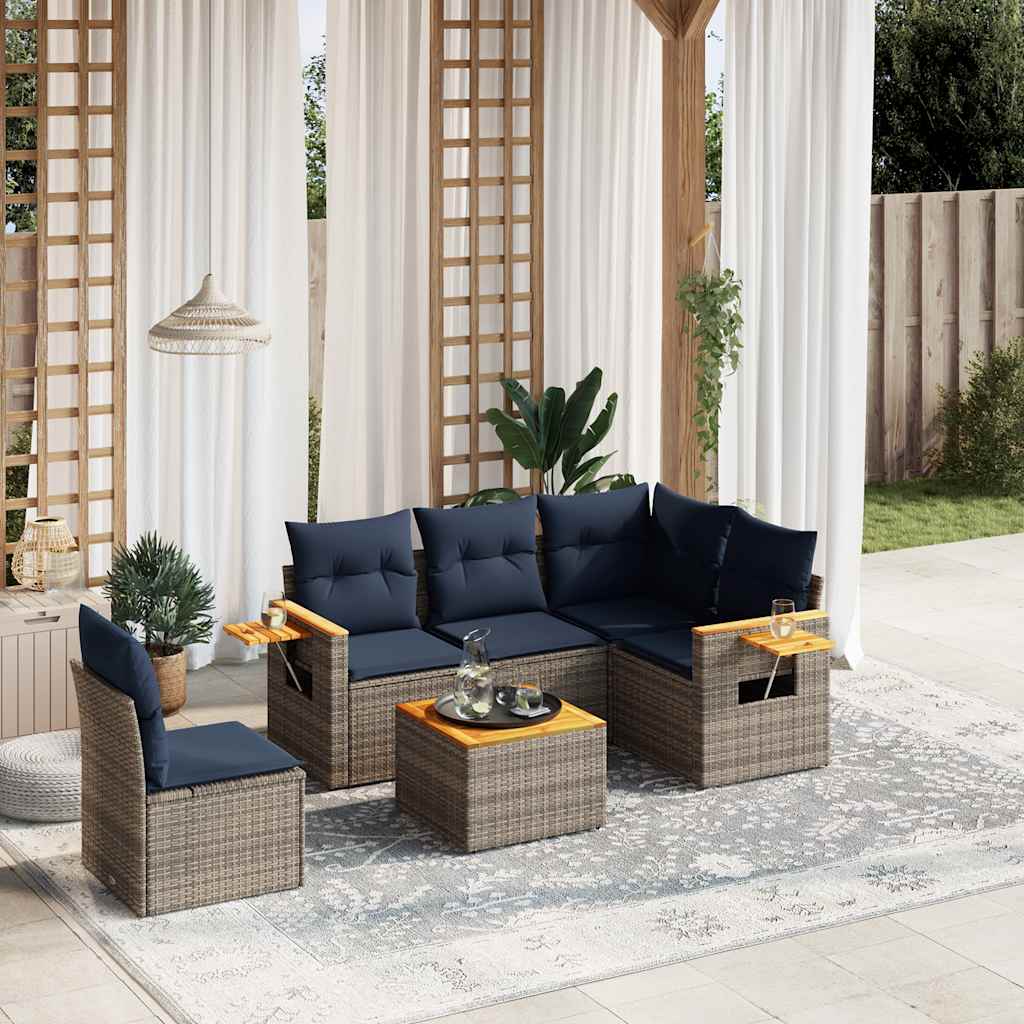 vidaXL 6-tlg. Garten-Sofagarnitur mit Kissen Grau Poly Rattan