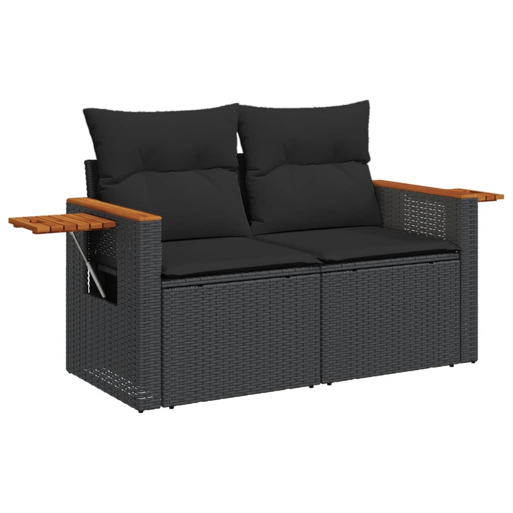 vidaXL 6-delige Loungeset met kussens poly rattan zwart afbeelding