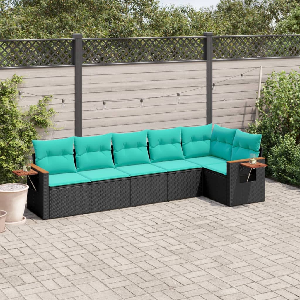 vidaXL 6-tlg. Garten-Sofagarnitur mit Kissen Schwarz Poly Rattan