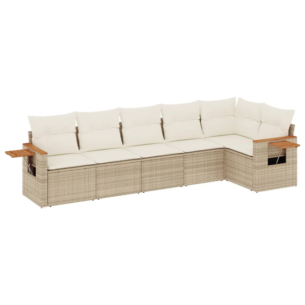 Thumbnail - vidaXL 6-tlg. Garten-Sofagarnitur mit Kissen Beige Poly Rattan