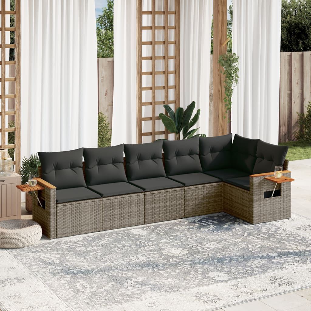 vidaXL 6-tlg. Garten-Sofagarnitur mit Kissen Grau Poly Rattan