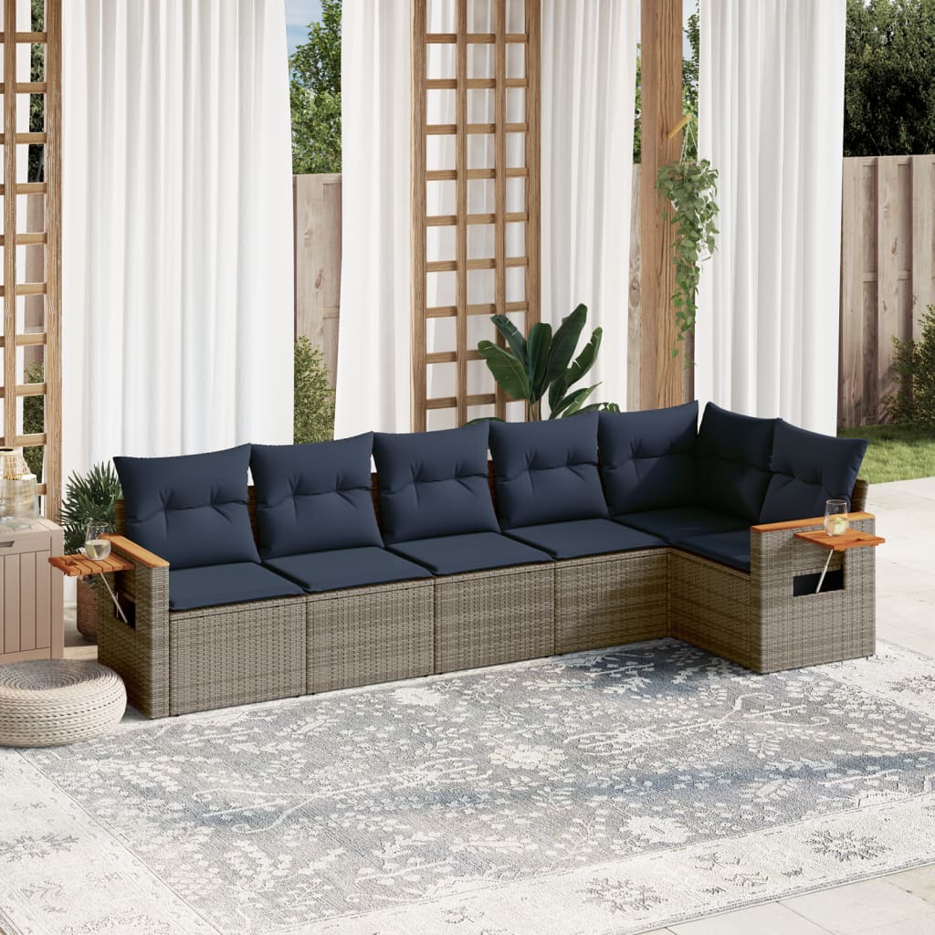6-dijelni set vrtnih sofa od poliratana s jastucima sivi
