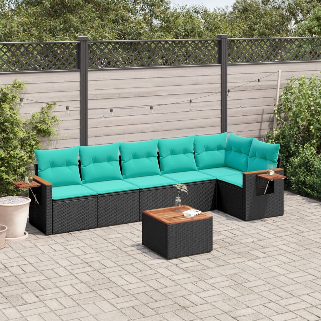 vidaXL Set canapele de grădină cu perne, 7 piese, negru, poliratan