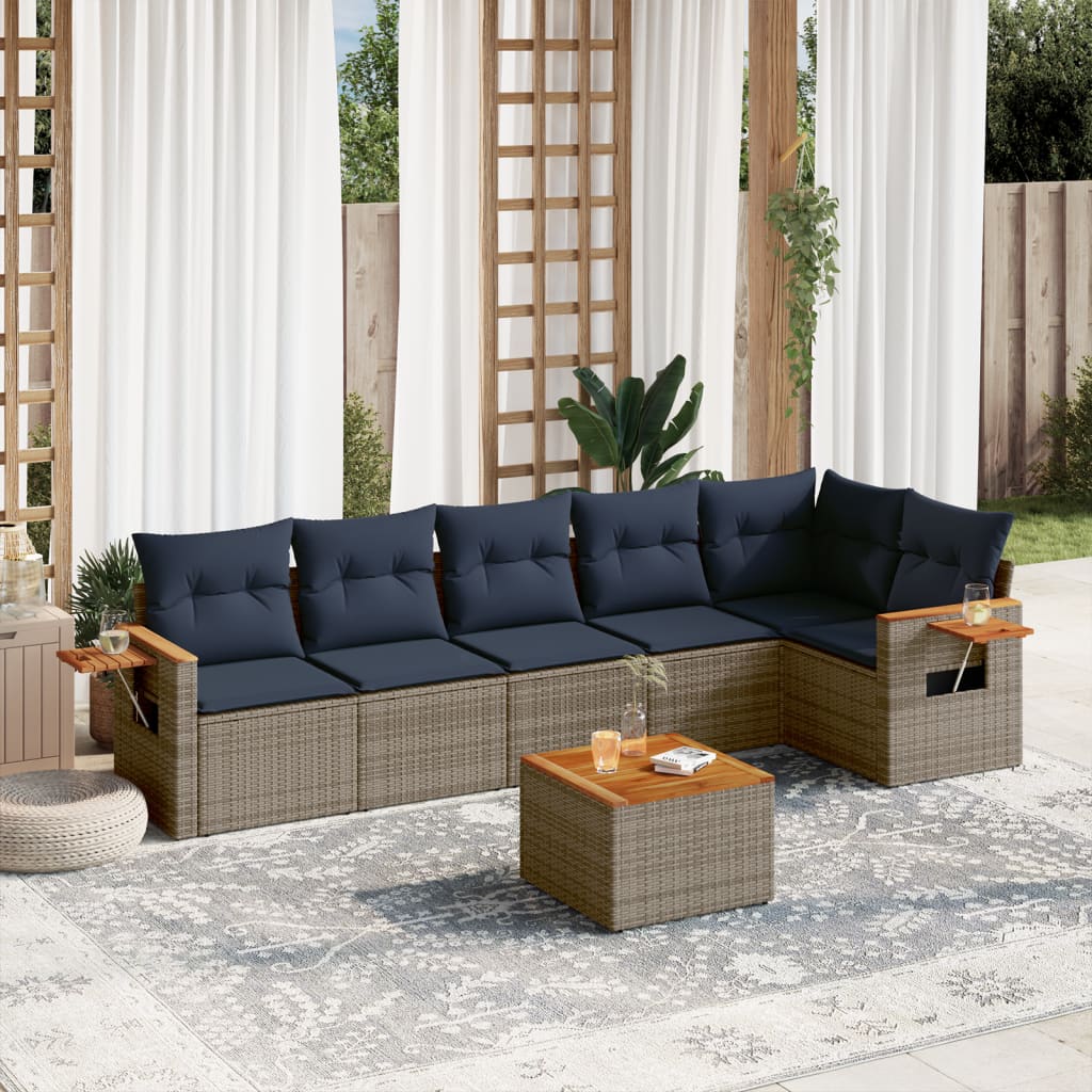 7-dijelni set vrtnih sofa od poliratana s jastucima sivi