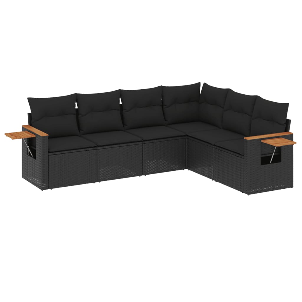 Thumbnail - vidaXL 6-tlg. Garten-Sofagarnitur mit Kissen Schwarz Poly Rattan