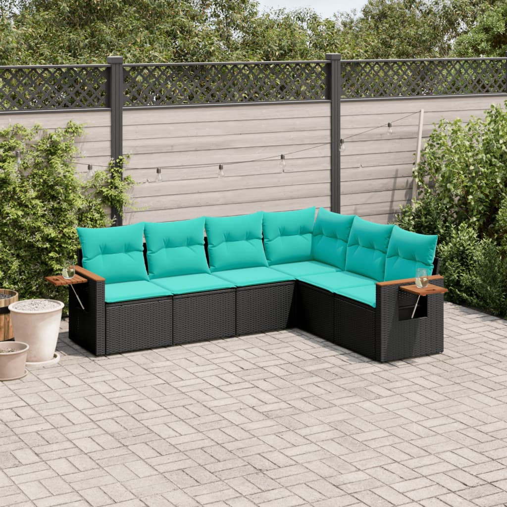 Thumbnail - vidaXL 6-tlg. Garten-Sofagarnitur mit Kissen Schwarz Poly Rattan