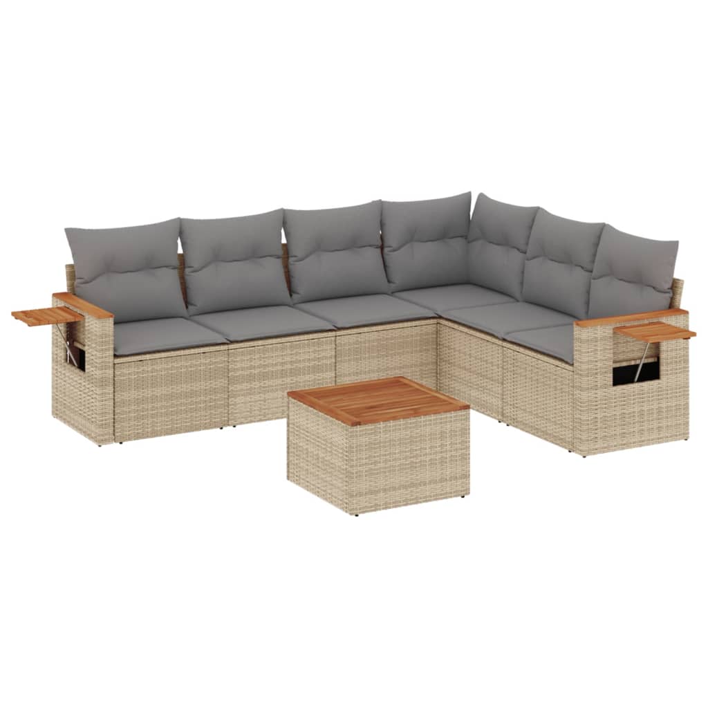 Thumbnail - vidaXL 7-tlg. Garten-Sofagarnitur mit Kissen Beige Poly Rattan