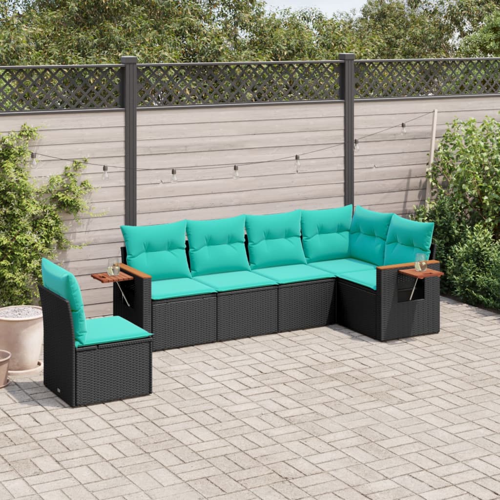 vidaXL 6-tlg. Garten-Sofagarnitur mit Kissen Schwarz Poly Rattan