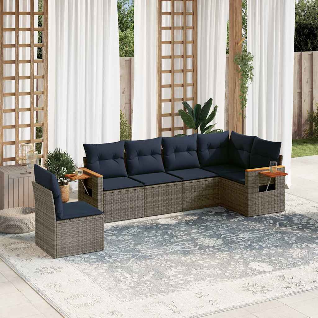 vidaXL Set canapele de grădină cu perne, 6 piese, gri, poliratan