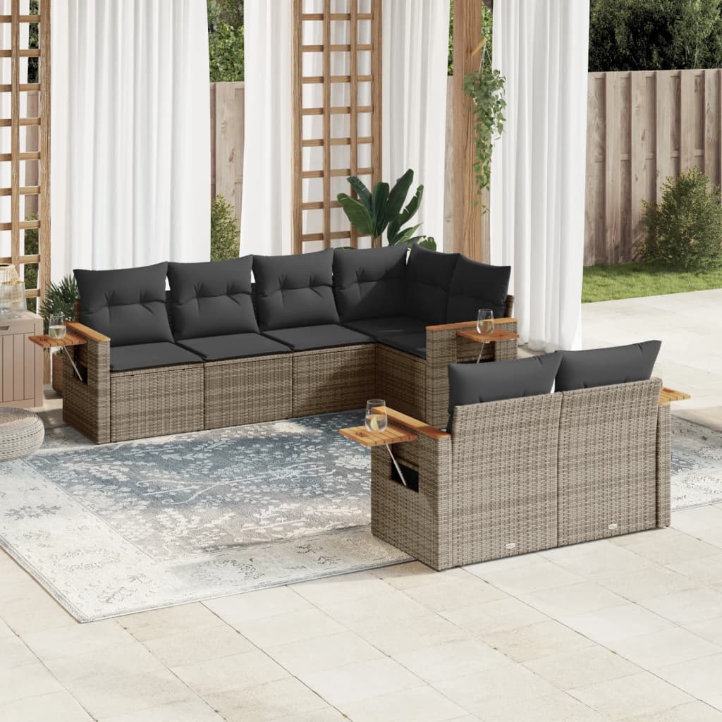 vidaXL 7-tlg. Garten-Sofagarnitur mit Kissen Grau Poly Rattan