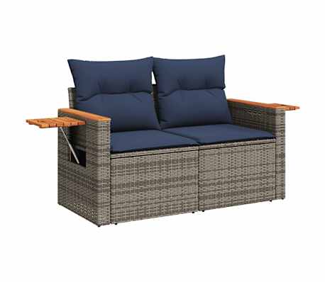 vidaXL Salon de jardin 7 pcs avec coussins gris r&eacute;sine tress&eacute;e