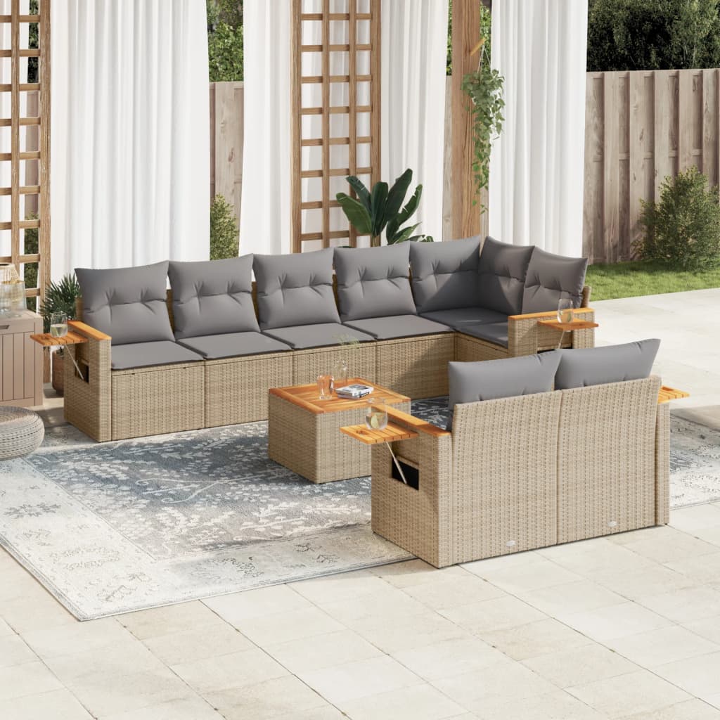 vidaXL 9-tlg. Garten-Sofagarnitur mit Kissen Grau Poly Rattan